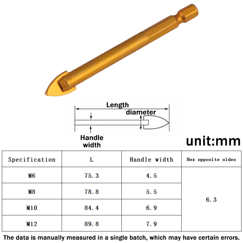 Workshop Tools Center - 三角形ドリルビット 6-12mm チタンセラミックタイル大理石ガラススピアヘッド六角シャンク電動工具 ワークショップ機器用