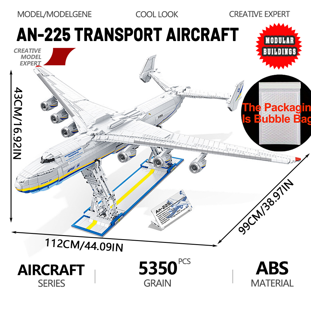 Hand Plane Block - 大型輸送航空機モデルビルディングブロック,大型レンガ,飛行機,建築セット,組み立て,子供のおもちゃ,ギフト,5350個,an-225