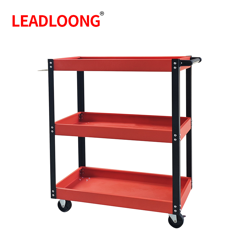 Workshop Tools Car - Leadloong-ガレージとワークショップ用のスチールユーティリティカート、3層ローリングツールカート、容量330ポンド、赤、3つの棚、車の修理ベンチ