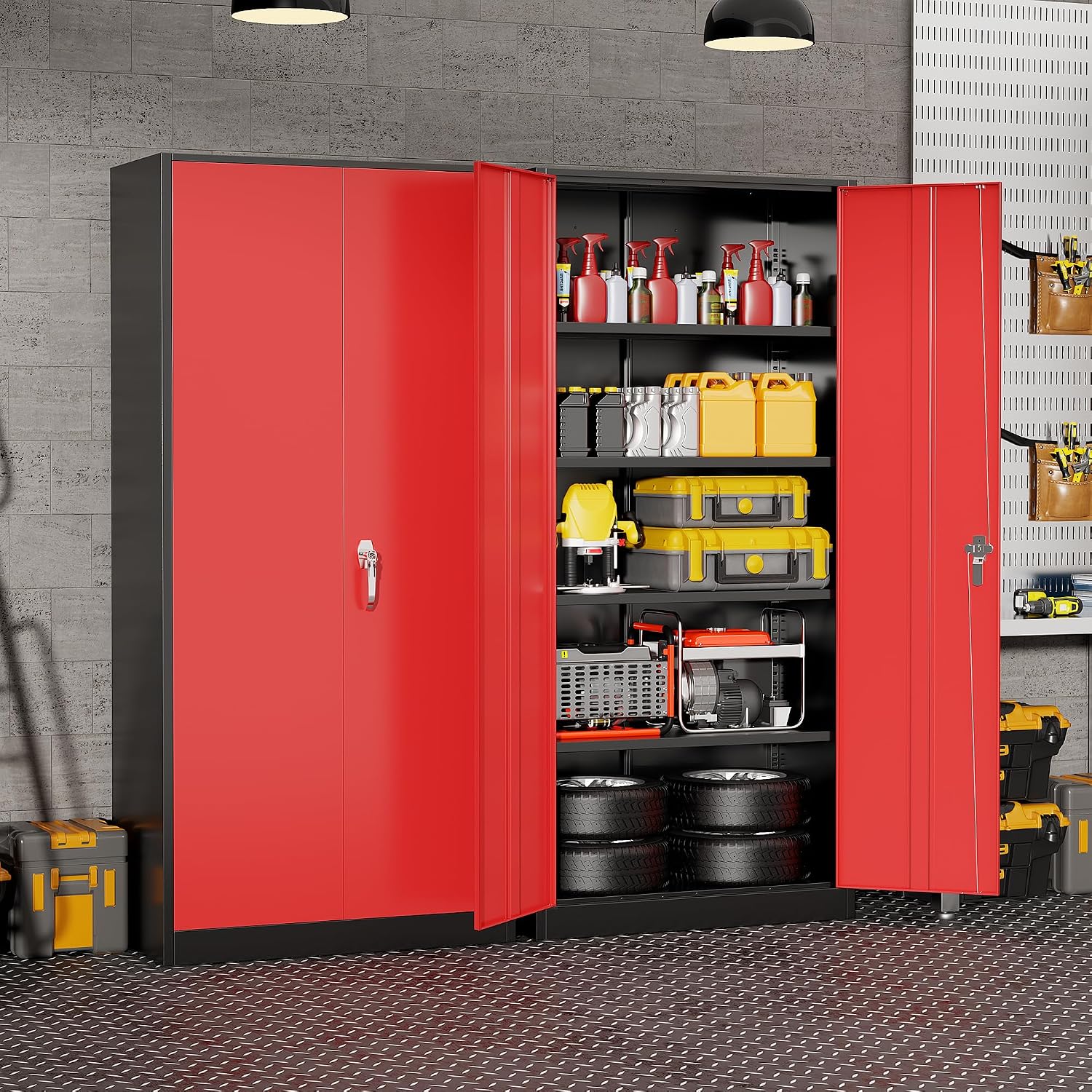 頑丈な金属製ガレージ収納キャビネット、スチール製ロック式ユー - Tools For Metal Workshop のレビューと価格