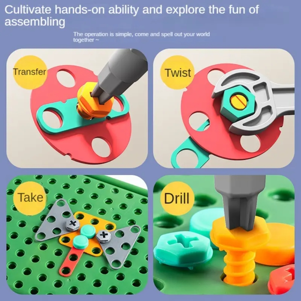 450個の子供用STEMドリルセット クリエイティブモザイク - Workshop Tools Toy のレビューと価格